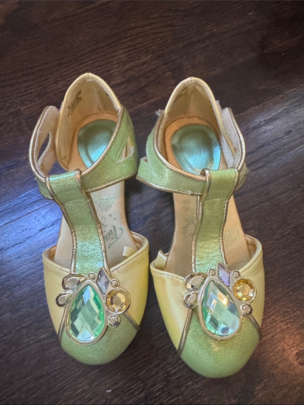 Disney Girls Yellow and Green Tiana Jewel T-Strap Dress Shoes